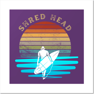 Retro Sunset With Surfer On The Open Waves Posters and Art